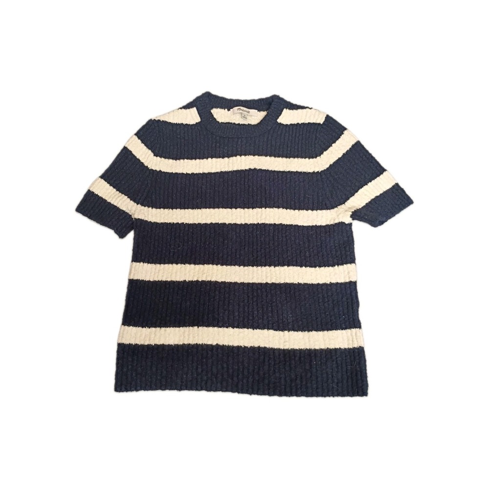 Madewell Navy White Striped Short Sleeve Sweater Tee Medium Coastal Pullover